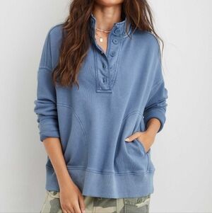 Aerie Blue Henley Sweatshirt US M
